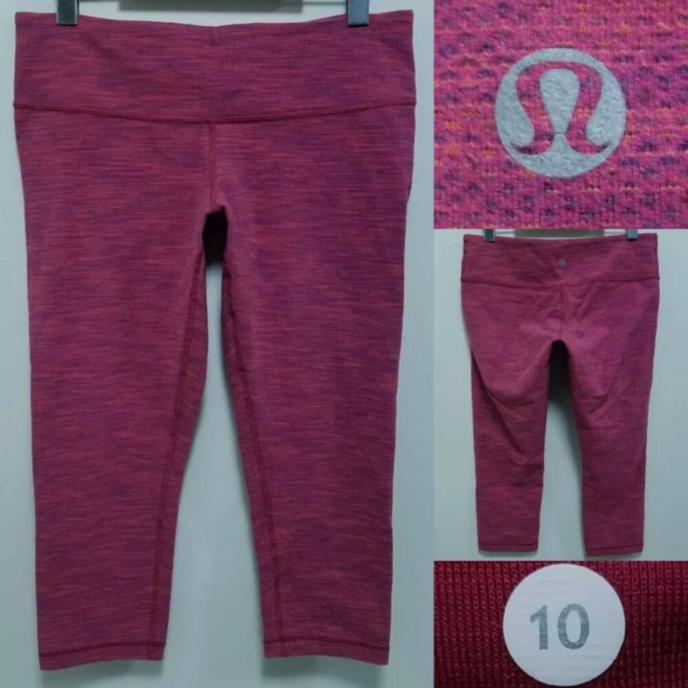 Lululemon Wunder Under Leggings 10 Large Flaming Berry Bumble Tomato Diamond